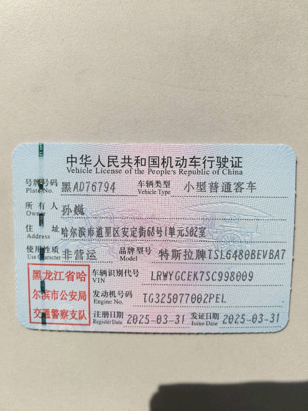 哈尔滨市25年特斯拉MODEL Y10
